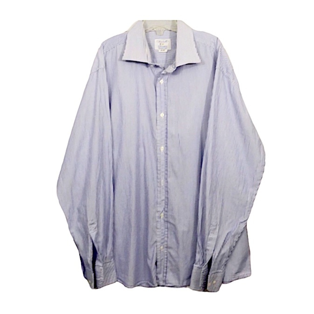 Aise Gattena Blue Striped Mens Dress Shirt Neck 16
